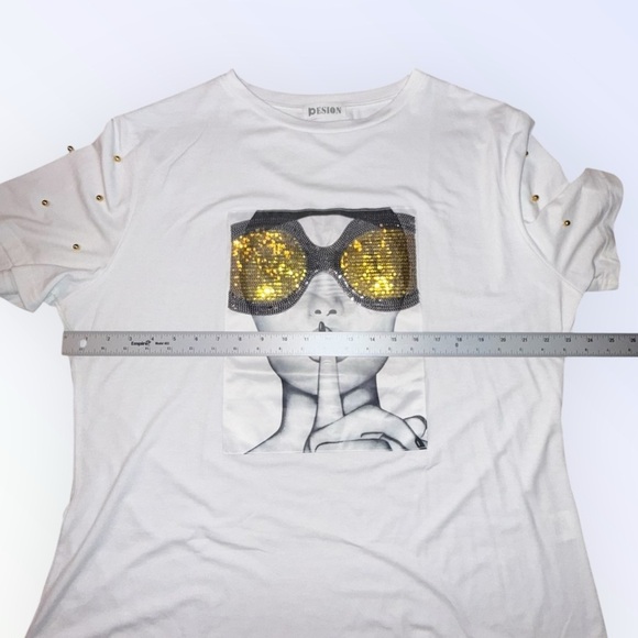 NWOT Pesion Graphic Tee with Gold Sunglasses Design Plus 4X White - Picture 8 of 12